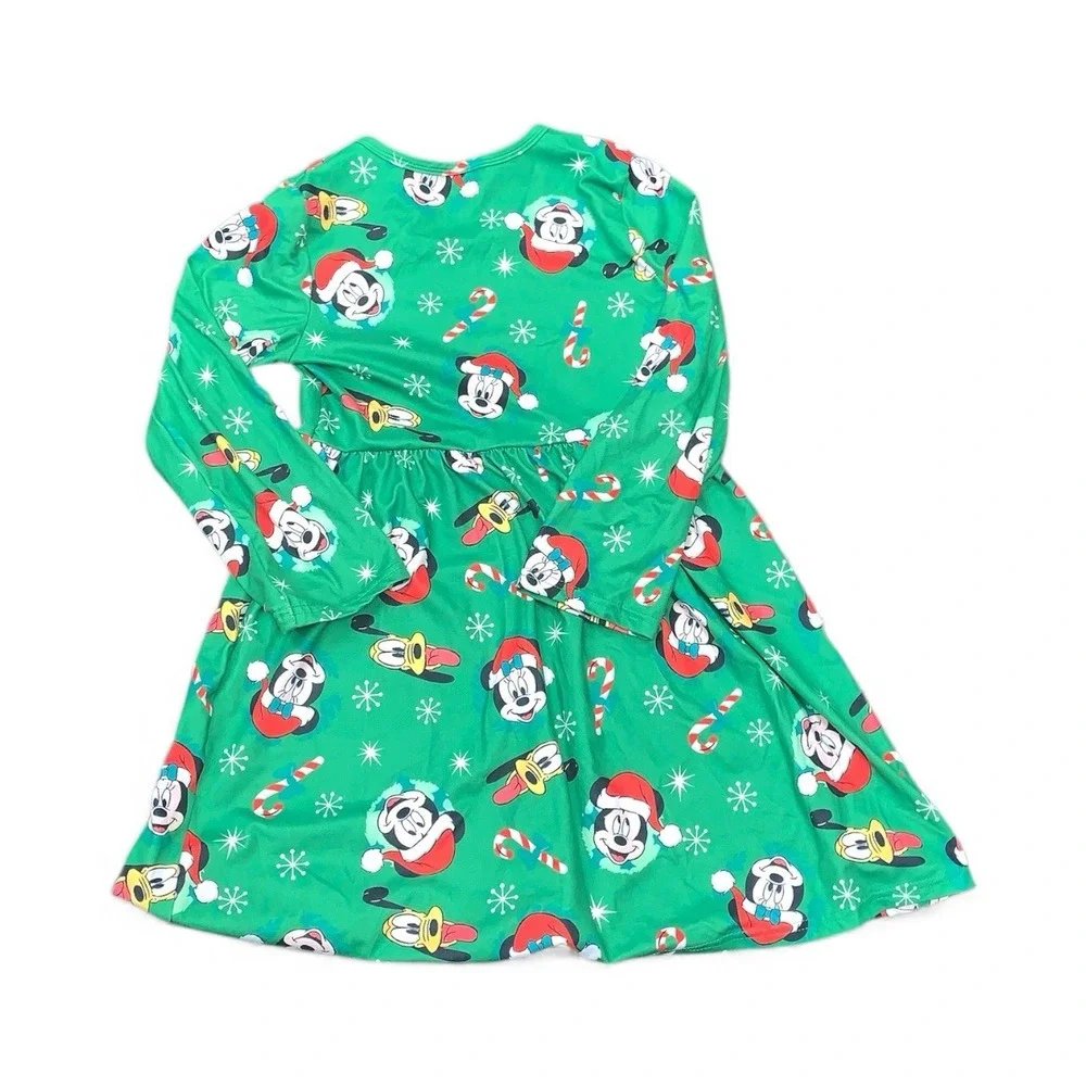 Disney Mickey & Pluto Green Christmas Dress Sz 3XL Adorable